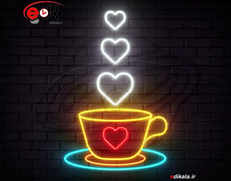 تابلو نئون طرح فنجان قهوه شماره 72 در ابعاد مختلف +آداپتور+ فایل کورل آماده برش — تصویر ۵