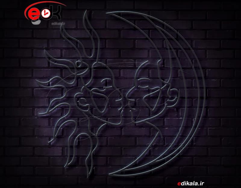 تابلو نئون طرح ماه و خورشید شماره 2 در ابعاد مختلف +آداپتور+ فایل لایه باز — تصویر ۶