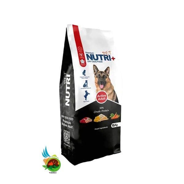 غذای خشک سگ بالغ نژاد بزرگ نوتری پلاس اکتیو Nutri plus active adult dog food وزن 15 کیلوگرم