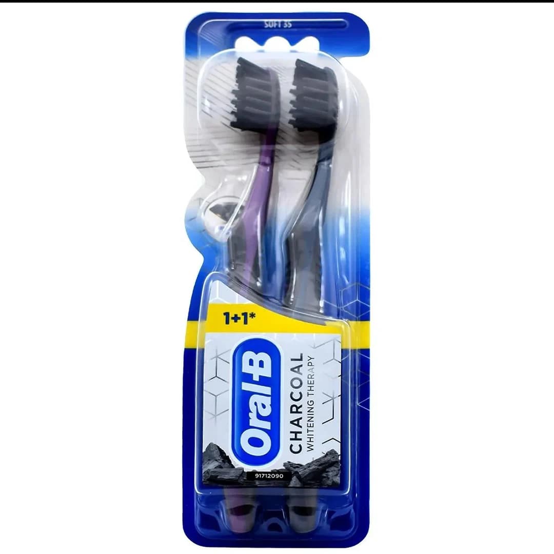 مسواک اورال بی Oral-B سری Whitening Therapy زغالی با برس نرم بسته ۲ عددی - پاکینو — تصویر ۲