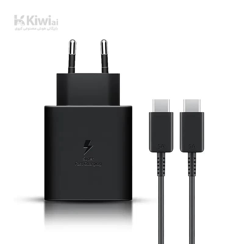شارژر دیواری 50 وات سامسونگ مدل EP-T5020NBEGEU به همراه کابل USB-C – دو پین (اصل)- (ویتنام)