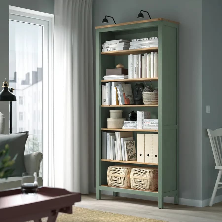 کتابخانه، مشکی-قهوه ای/قهوهای روشن رنگآمیزی شده، ۹۰x۱۹۷ سانتیمتر ایکیا مدل HEMNES — تصویر ۱۱