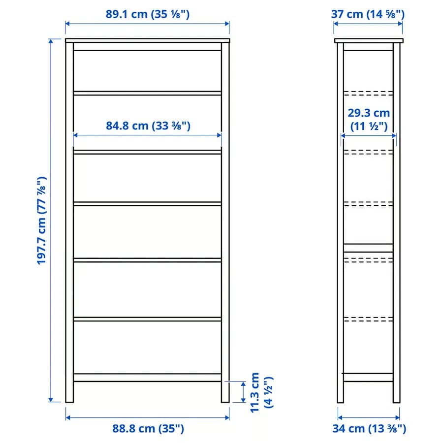 کتابخانه، مشکی-قهوه ای/قهوهای روشن رنگآمیزی شده، ۹۰x۱۹۷ سانتیمتر ایکیا مدل HEMNES — تصویر ۷
