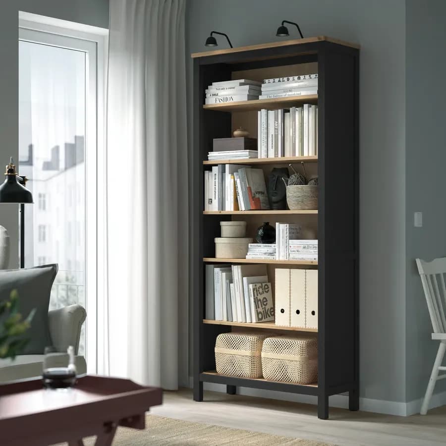کتابخانه، مشکی-قهوه ای/قهوهای روشن رنگآمیزی شده، ۹۰x۱۹۷ سانتیمتر ایکیا مدل HEMNES — تصویر ۳