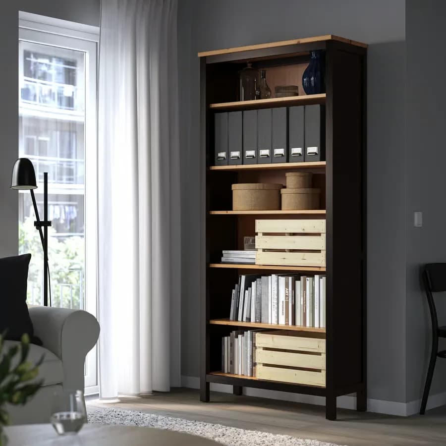 کتابخانه، مشکی-قهوه ای/قهوهای روشن رنگآمیزی شده، ۹۰x۱۹۷ سانتیمتر ایکیا مدل HEMNES — تصویر ۶
