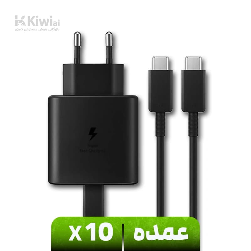 شارژر دیواری 45 وات سامسونگ (عمده پک ۱۰ عددی) مدل EP-TA845 به همراه کابل تبدیل USB-C – دو پین – ویتنام