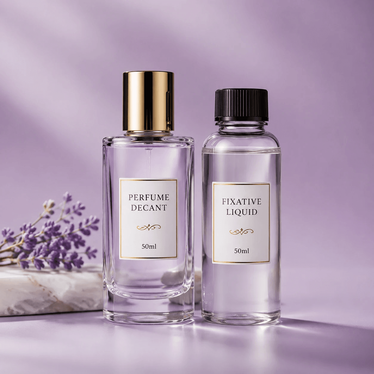 پک شیشه عطر 50ml همراه با فیکساتور حرفه‌ای عطرسازی