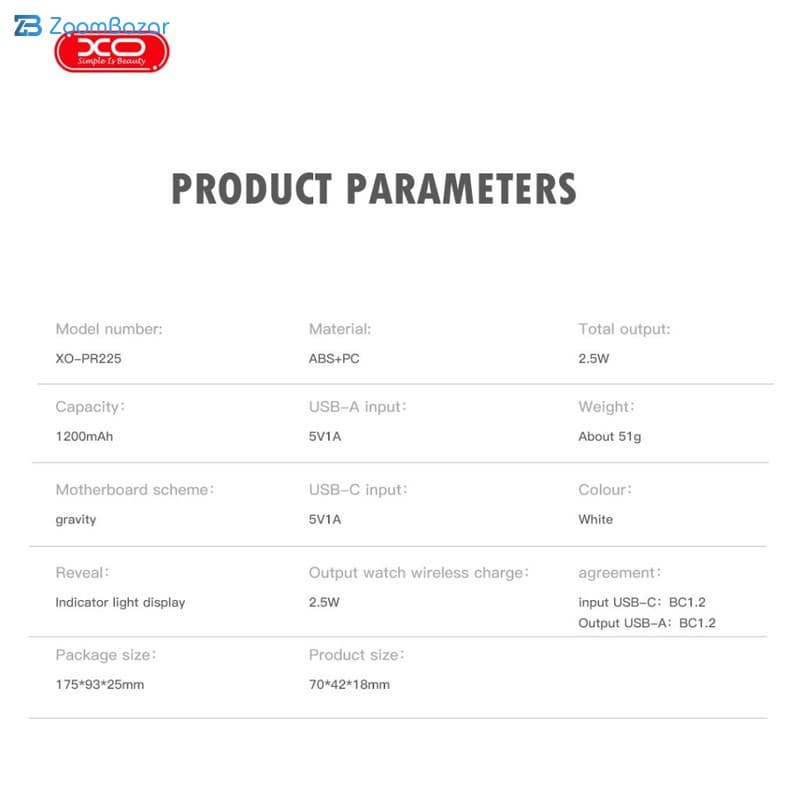 پاوربانک ایکس او مدل pr225 ظرفیت 1200 میلی آمپر ساعت — تصویر ۹