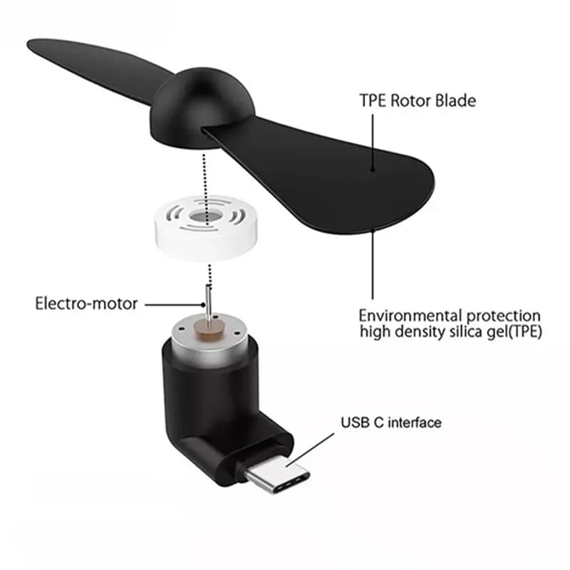 پنکه همراه USB-C تایپ سی مدل OTG Mini USB-TYPE C — تصویر ۳