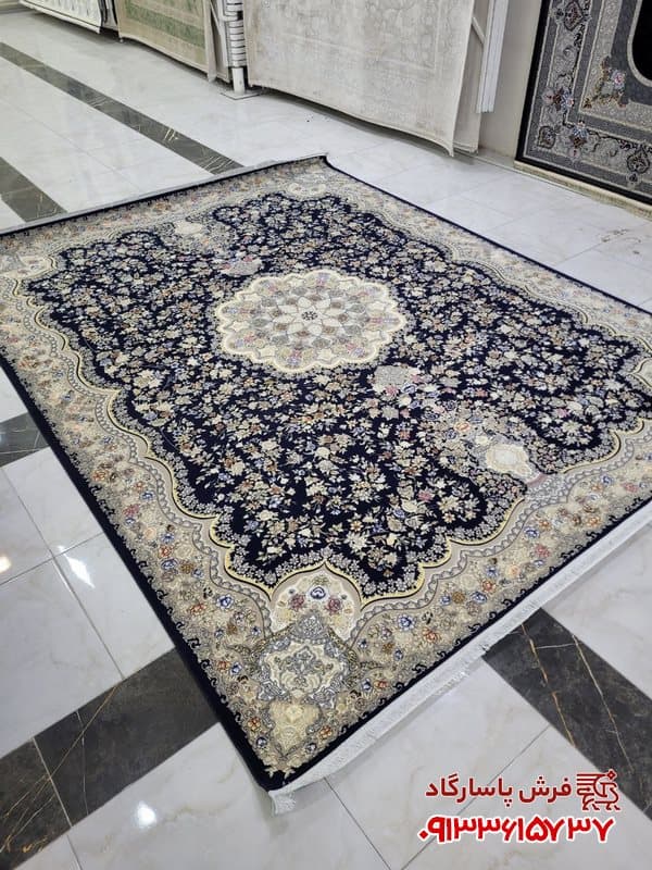 فرش باغ گل سرمه ای 1200 شانه تراکم 3600