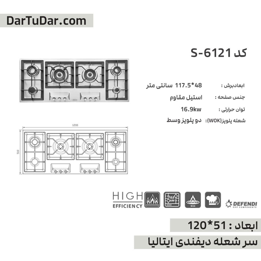 اجاق گاز شش شعله مدل S6121 استیل البرز — تصویر ۹