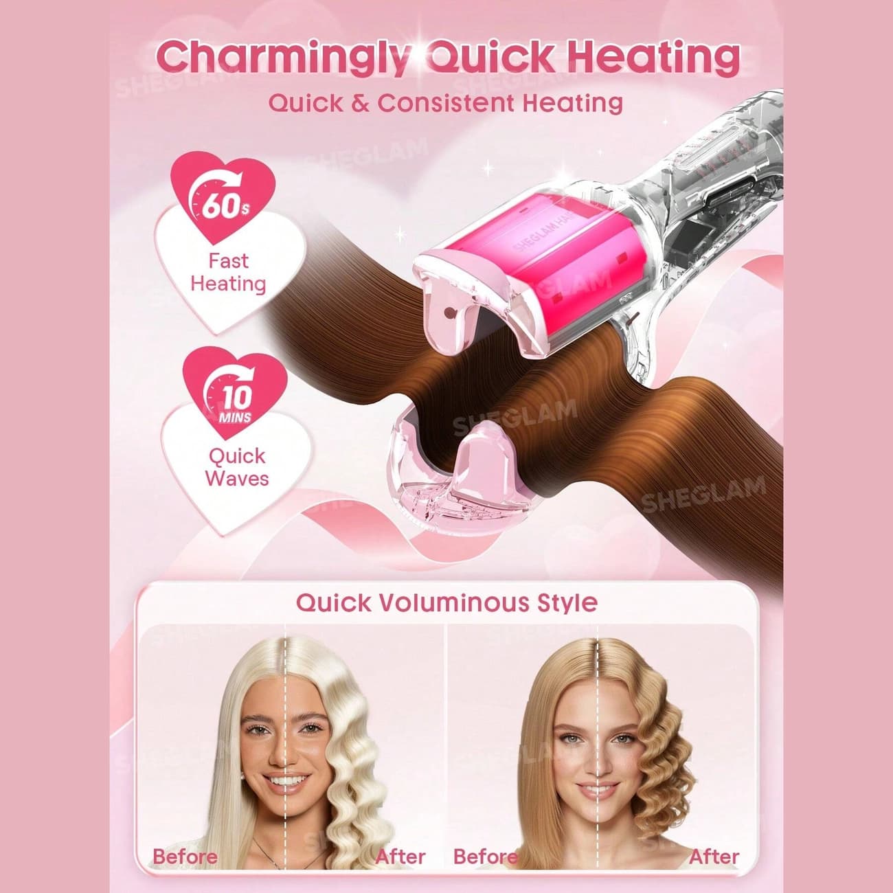 دستگاه ویو کننده مو شیگلم SHEGLAM اصل مدل Cupid's Charm Beach Babe سایز 19mm — تصویر ۸
