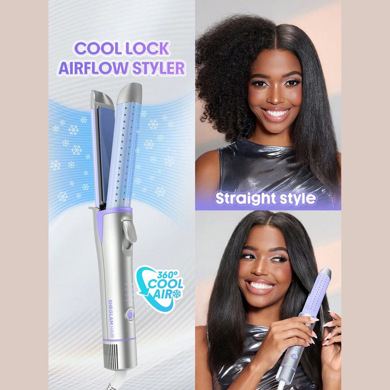 حالت دهنده مو شیگلم SHEGLAM اصل مدل Cool Lock Airflow سه کاره سایز 25mm — تصویر ۳
