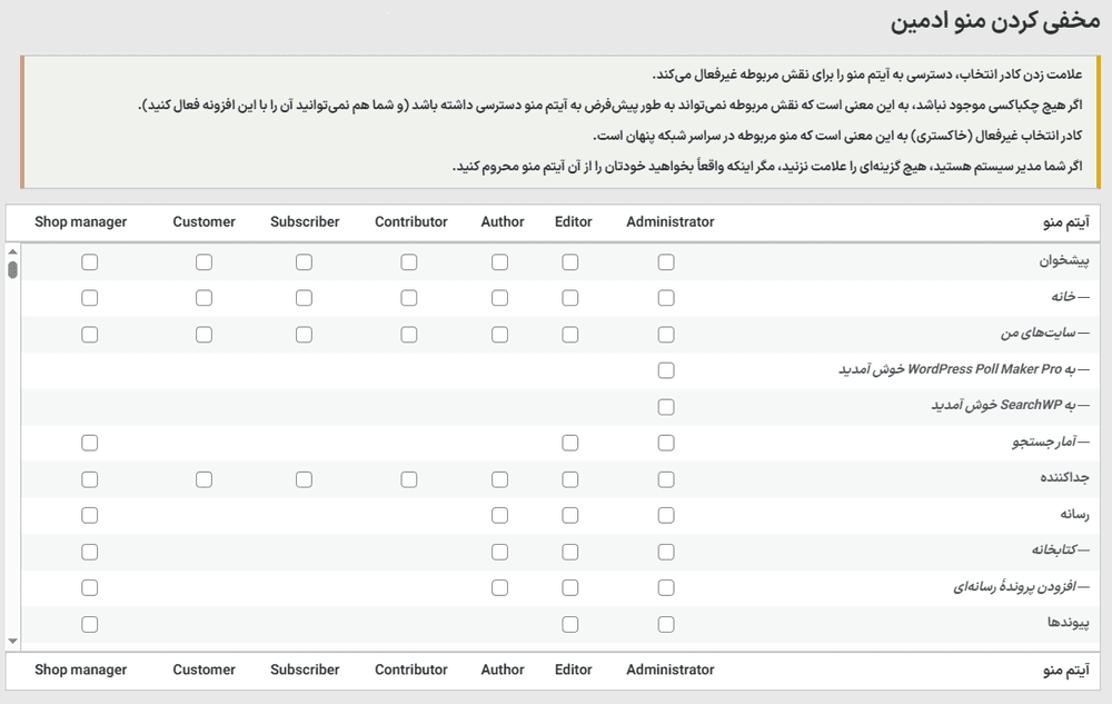 افزونه مخفی کردن منو و نوار مدیریت وردپرس | WordPress Hide Admin Menu — تصویر ۸