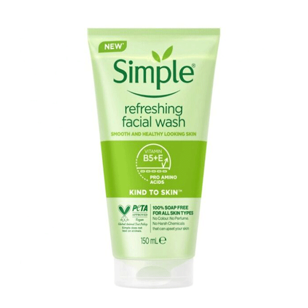 ژل شستشوی صورت انواع پوست سیمپل Simple Refreshing Facial Wash Pouch حجم 150میل