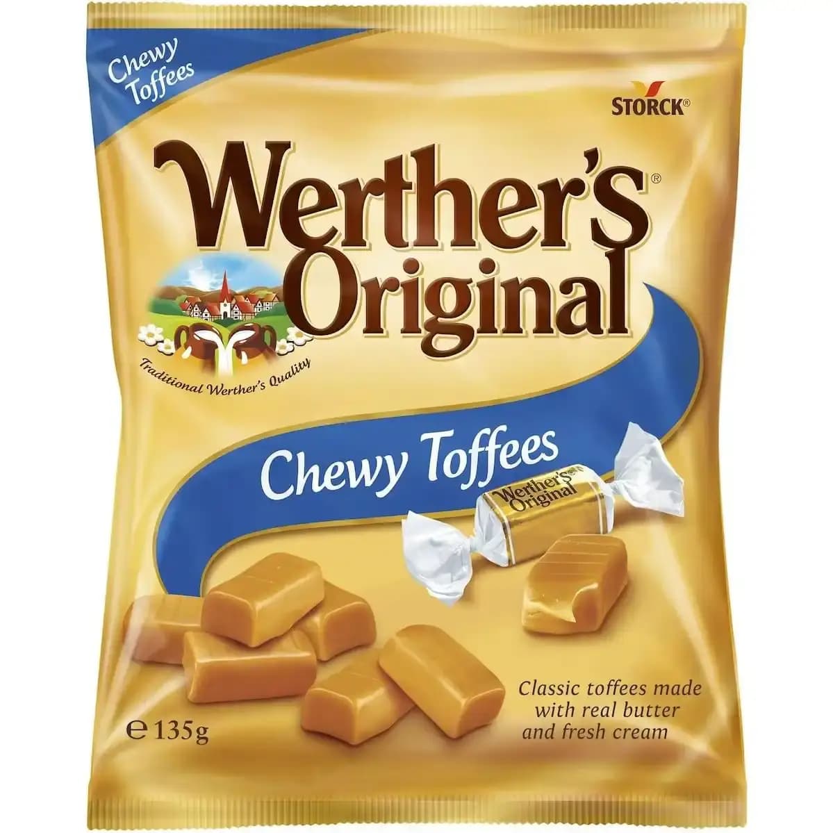 تافی شکلاتی کره ای وردرز آلمانی 135 گرمی Werther’s Original Chewy Toffee — تصویر ۴