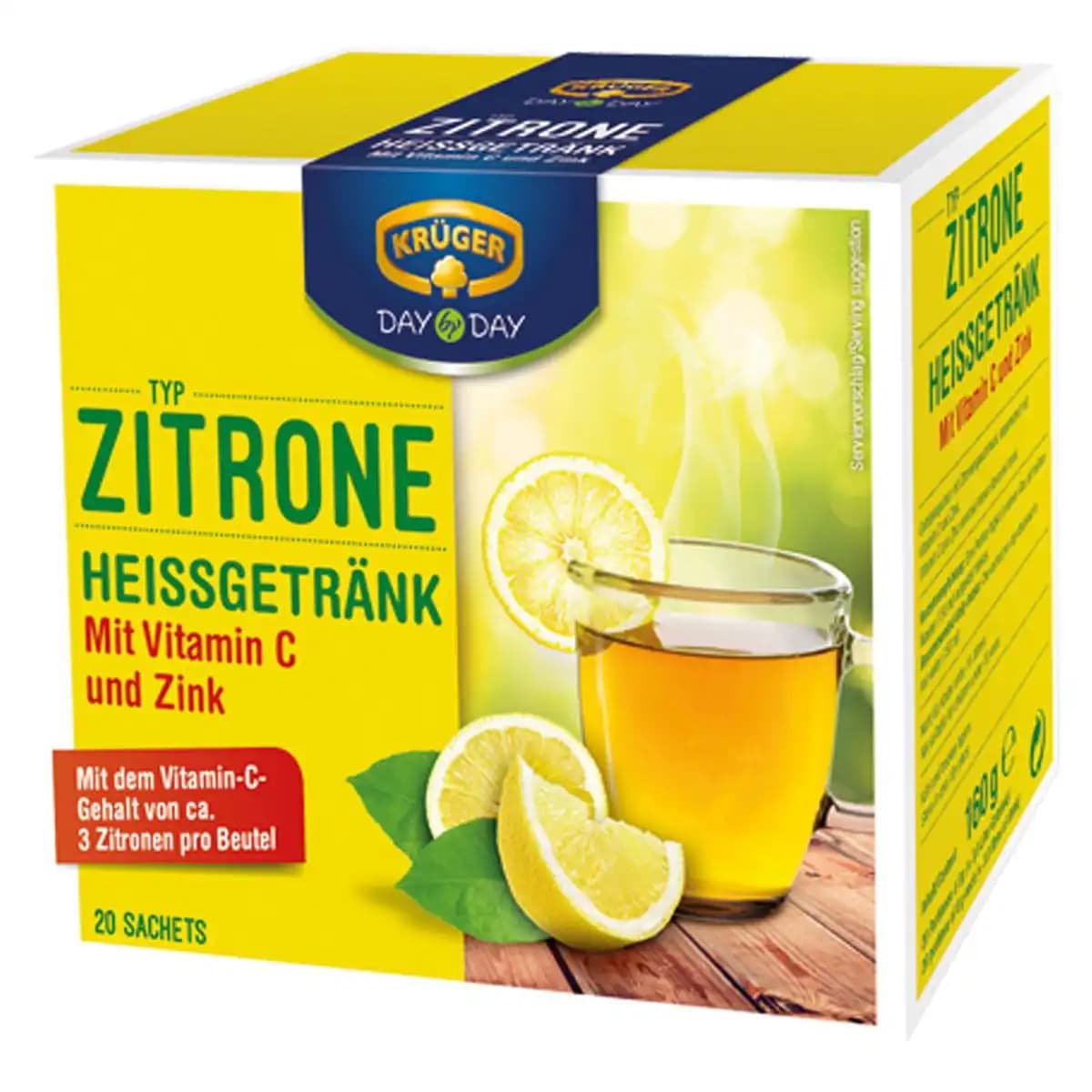 پودر نوشیدنی کروگر لیمویی حاوی ویتامین C و زینک 20 عددی KRUGER DAY BY DAY Typ Zitrone Heissgetränk mit Vitamin C und Zink — تصویر ۳