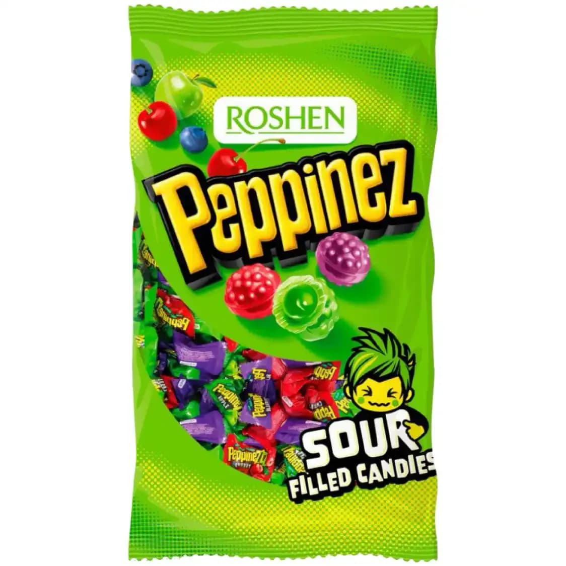 آبنبات ترش مغزدار میوه ای روشن پپینز 900 گرمی Roshen Peppinez Sour Filled Candies — تصویر ۲