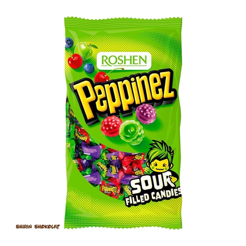آبنبات ترش مغزدار میوه ای روشن پپینز 900 گرمی Roshen Peppinez Sour Filled Candies — تصویر ۸
