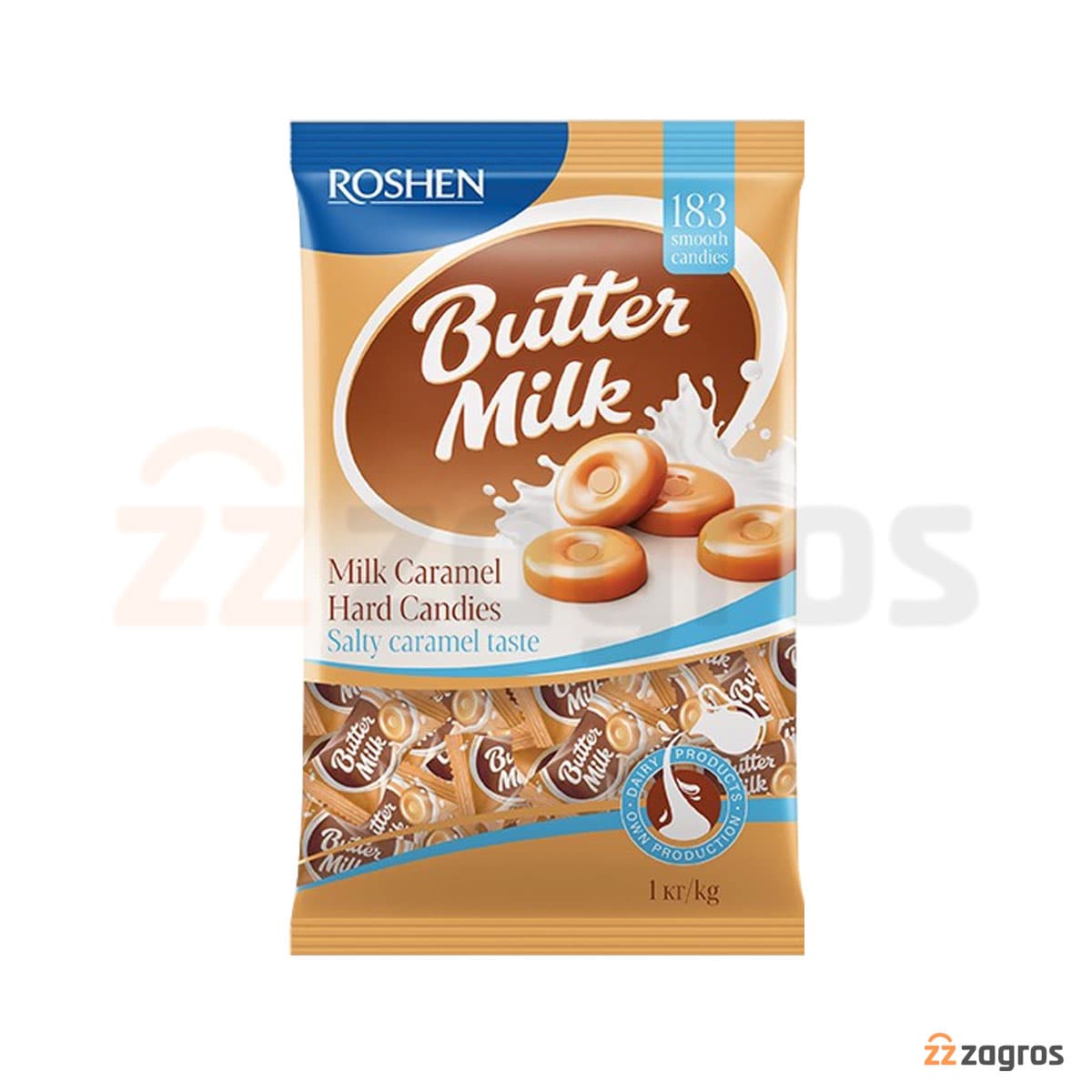 آبنبات شیری کره ای روشن با طعم کارامل یک کیلویی Roshen Butter Milk Hard Candies — تصویر ۶