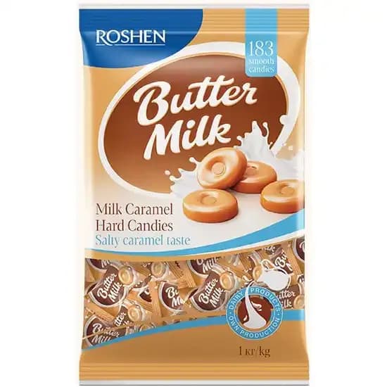 آبنبات شیری کره ای روشن با طعم کارامل یک کیلویی Roshen Butter Milk Hard Candies