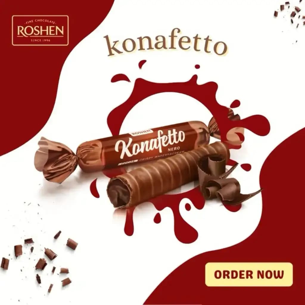 ویفر رولی روشن کنافتو با مغز فندق 1 کیلویی Roshen Konafetto glazed Crispy roller wafer — تصویر ۱۱