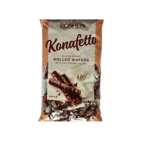 ویفر رولی روشن کنافتو با مغز فندق 1 کیلویی Roshen Konafetto glazed Crispy roller wafer — تصویر ۷