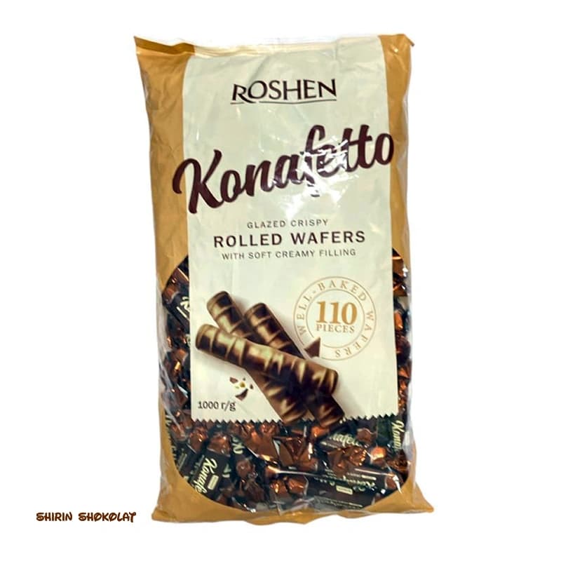 ویفر رولی روشن کنافتو با مغز فندق 1 کیلویی Roshen Konafetto glazed Crispy roller wafer — تصویر ۶