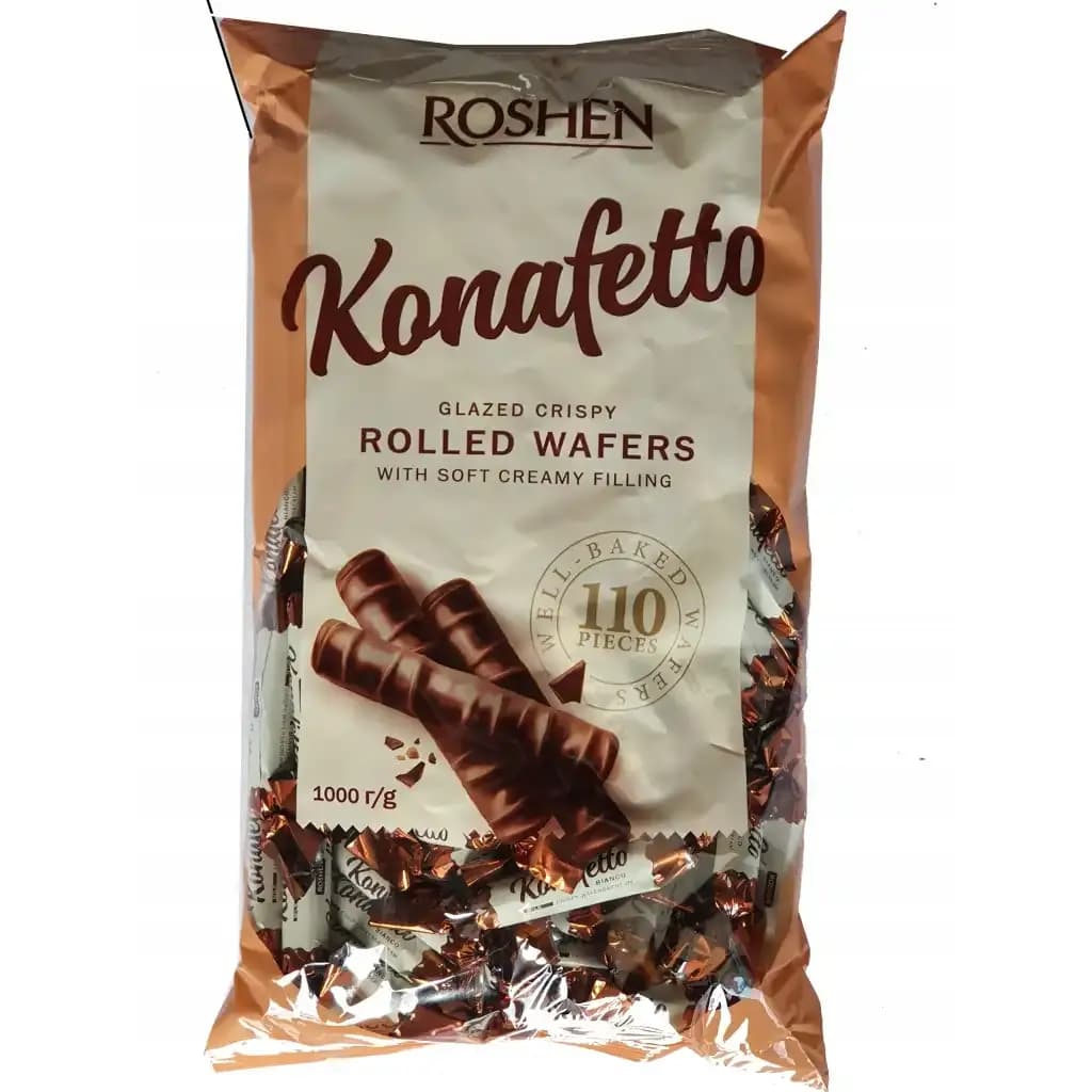 ویفر رولی روشن کنافتو با مغز فندق 1 کیلویی Roshen Konafetto glazed Crispy roller wafer