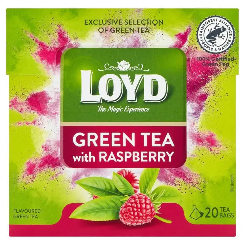 دمنوش کیسه ای لوید چای سبز با طعم تمشک 20 عددی Loyd Green Tea with Raspberry