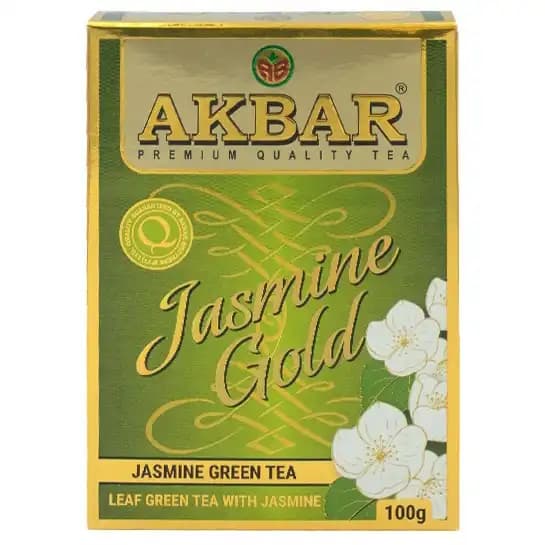 چای سبز اکبر با طعم یاس (جاسمین) مدل طلایی 100 گرمی Akbar Jasmine Gold Green Tea — تصویر ۲