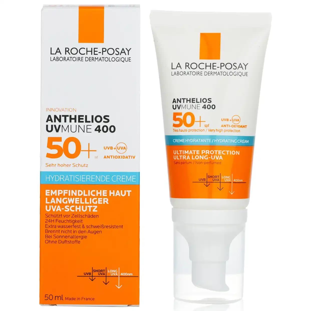 کرم ضدآفتاب بی رنگ آبرسان لاروش پوزای آنتلیوس مناسب پوست خشک 50 میل La Roche-Posay Anthelios Uvmune 400 Hydrating Cream