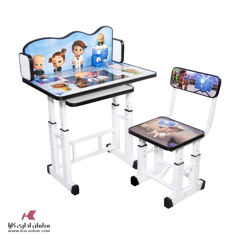 میز تحریر و صندلی کودک طرح بچه رییس نوار مشکی