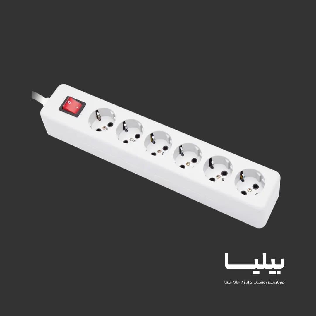 چندراهی برق 6 خانه ارت‌دار با کلید پارت الکتریک مدل نیک با کابل 1/8 متری — تصویر ۳