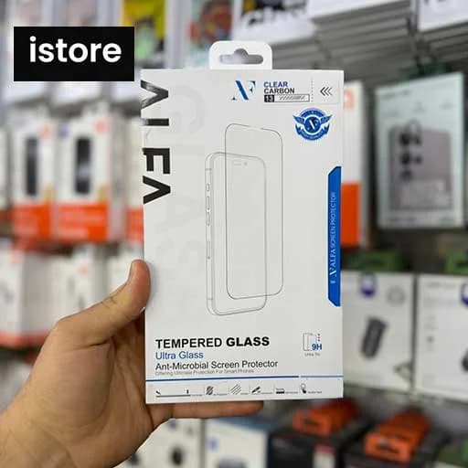 گلس محافظ صفحه آیفون 13 مدل ALFA Ultra شفاف با بامپر کربنی اصل اورجینال گارانتی ضمانت اصالت کالا