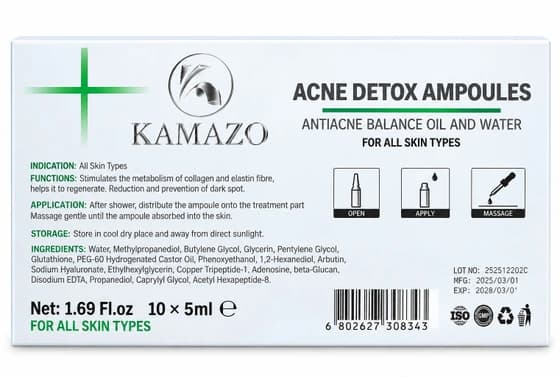 پک ۱۰ عددی ویال ضد جوش آکنه دیتاکس کامازو KAMAZO مدل Detox Acne حجم هر ویال ۵ میل — تصویر ۵
