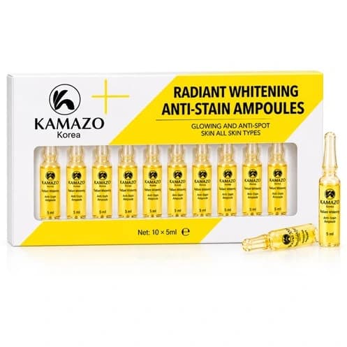 پک 10 عددی ویال روشن‌ کننده و ضد لک کامازو KAMAZO مدل Radiant Whitening حجم هر ویال 5 میل — تصویر ۴