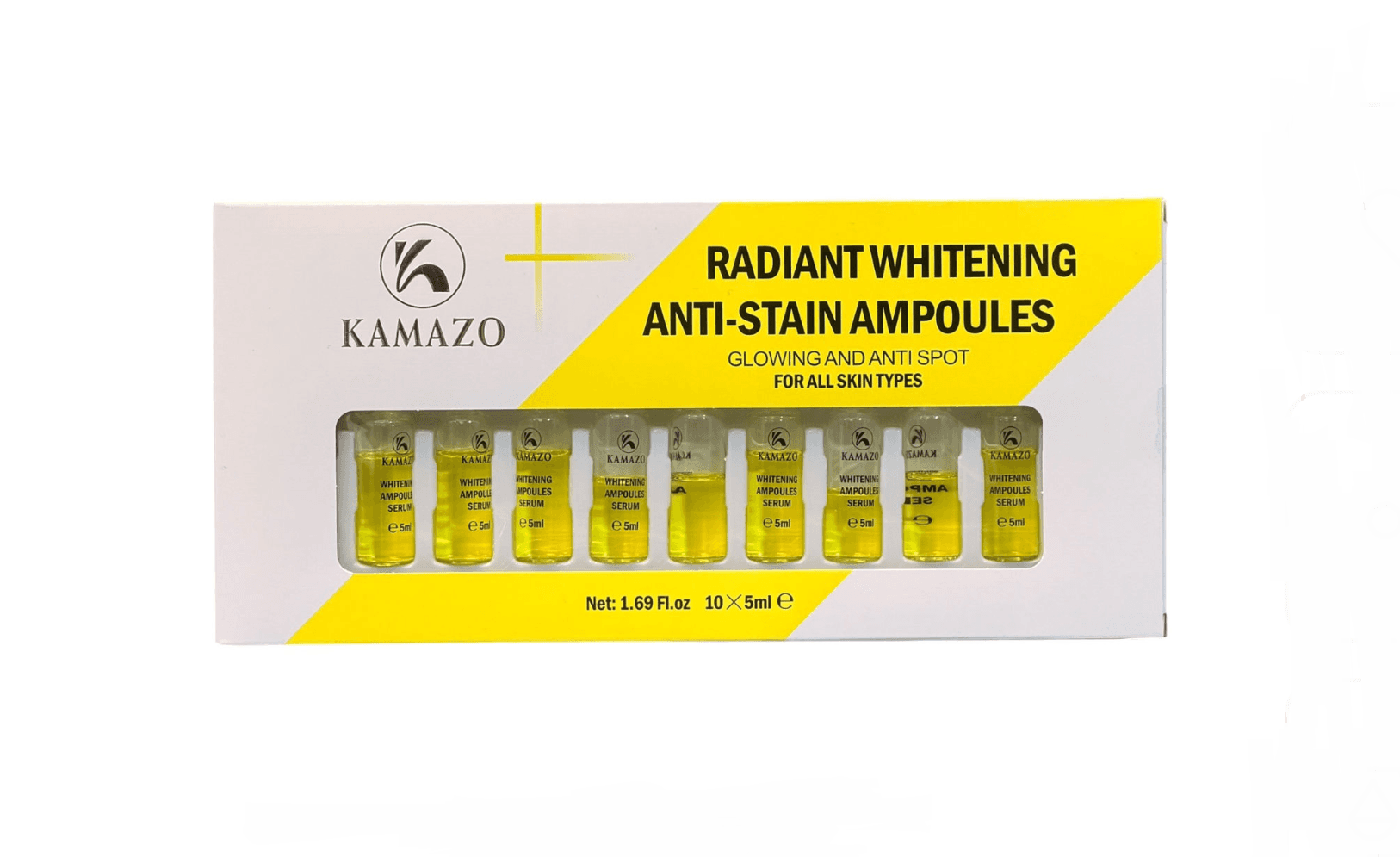 پک 10 عددی ویال روشن‌ کننده و ضد لک کامازو KAMAZO مدل Radiant Whitening حجم هر ویال 5 میل