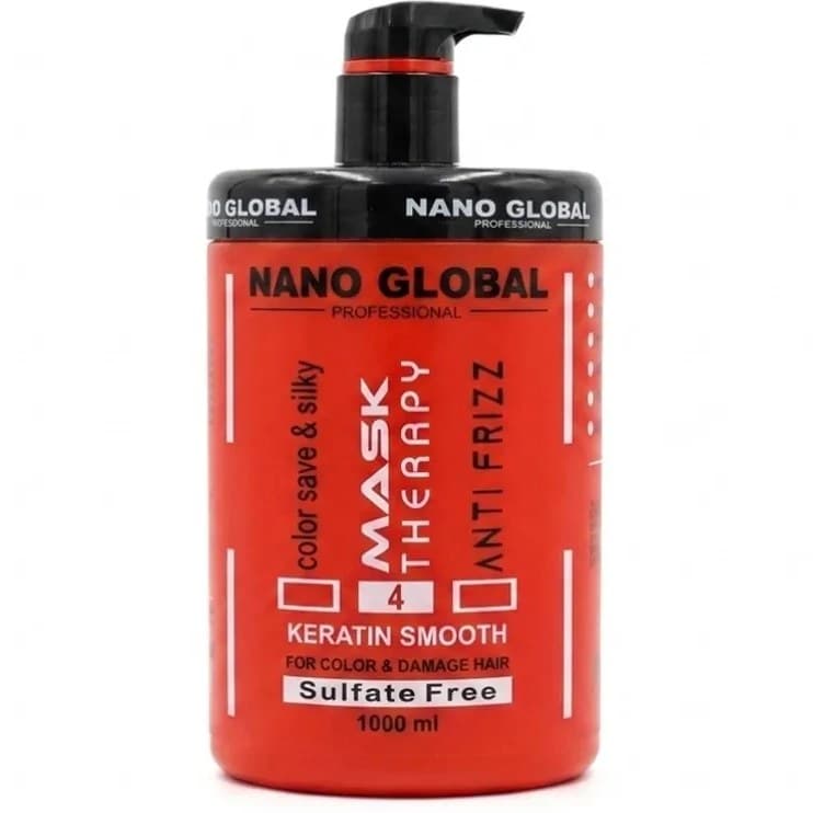 ماسک مو داخل حمام نانو گلوبال قرمز NANO GLOBAL مناسب موهای رنگ شده حجم 1000میل (بدون سولفات)