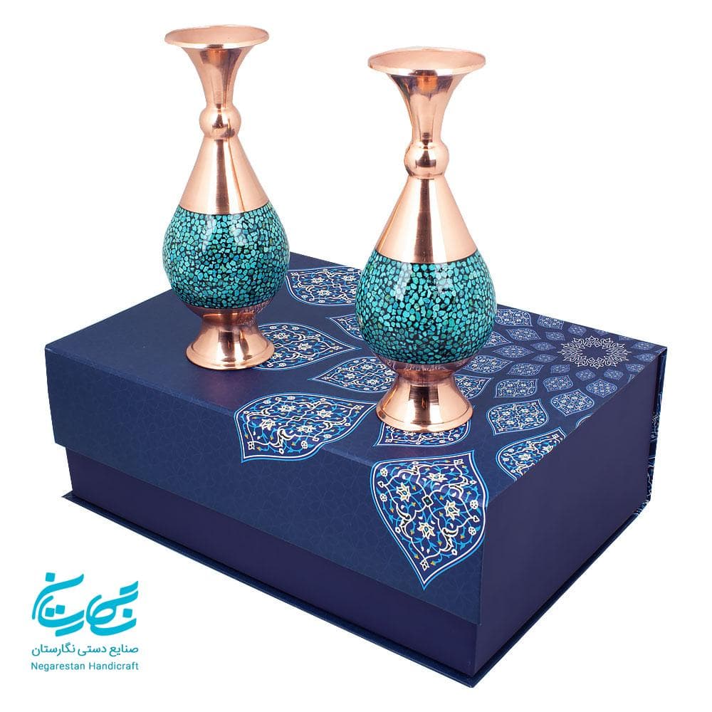 گلدان فیروزه کوب 20 سانتی جفتی با جعبه هاردباکس