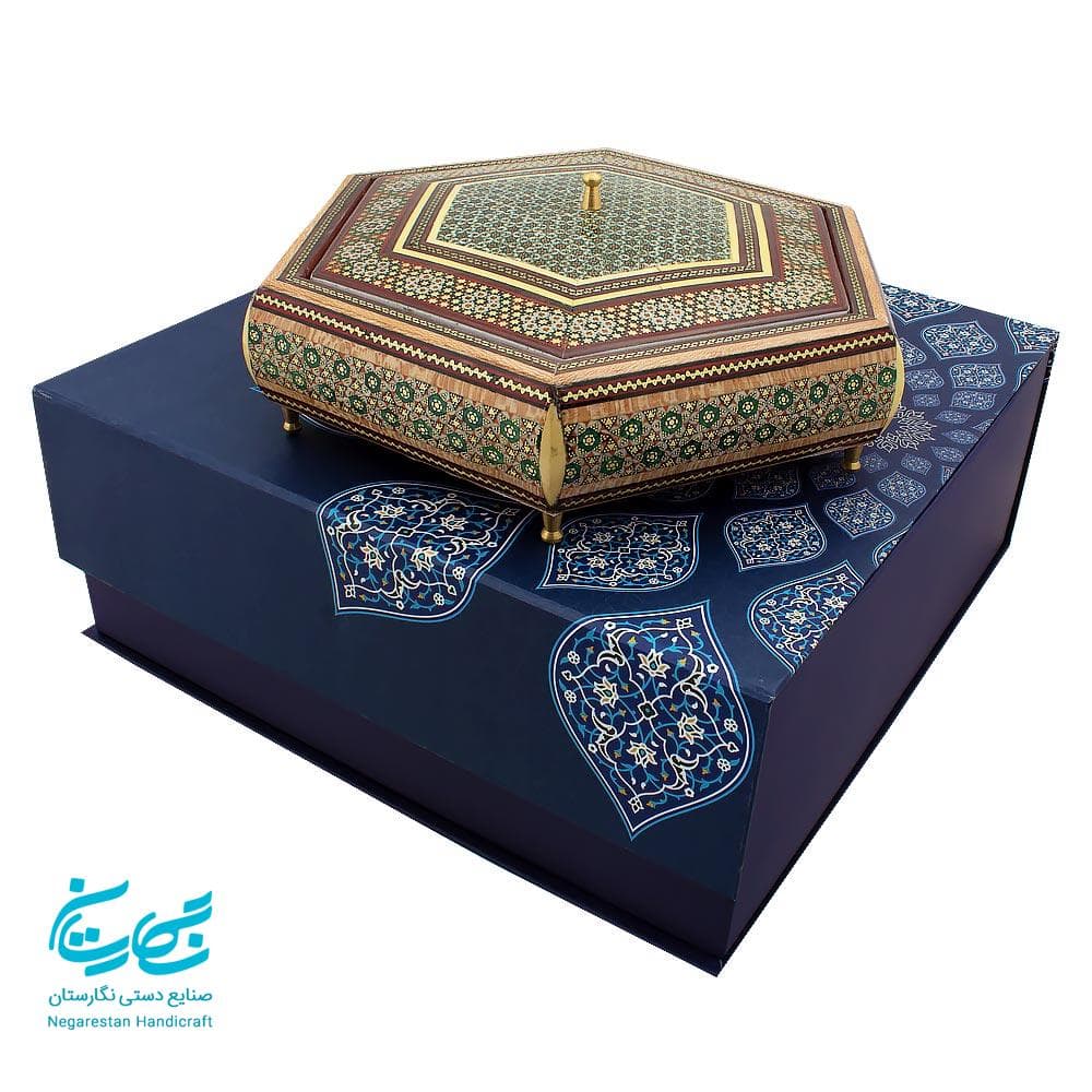 شکلات خوری خاتم کاری 6 ضلعی با جعبه هاردباکس