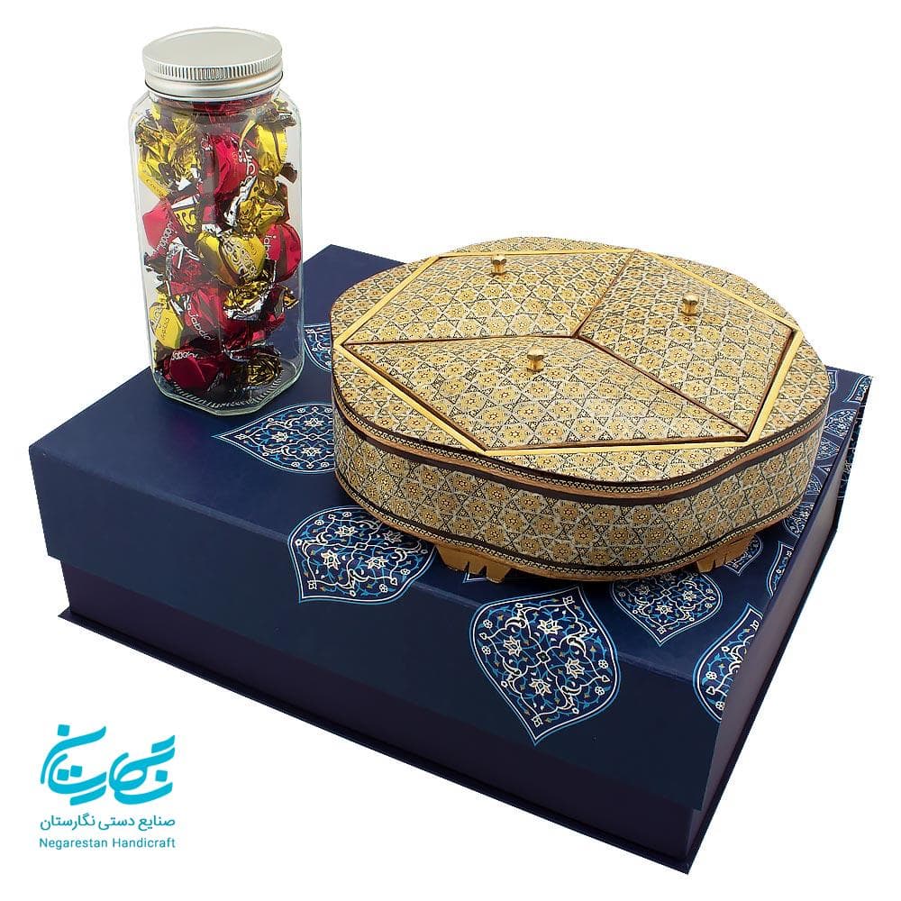 شکلات خوری خاتم کاری سه درب همراه با شکلات و جعبه هاردباکس