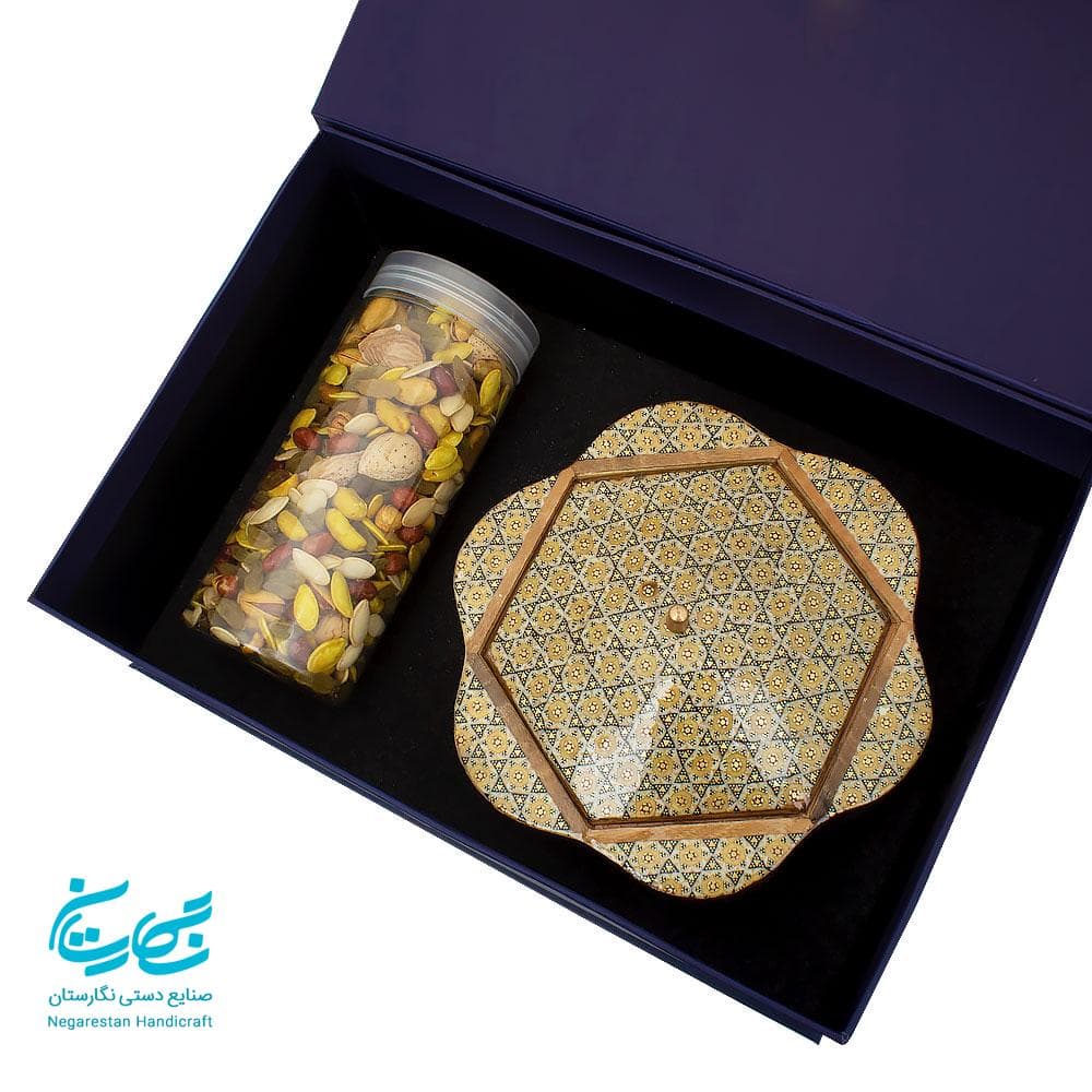 شکلات خوری خاتم کاری همراه با آجیل و جعبه هاردباکس — تصویر ۱۱