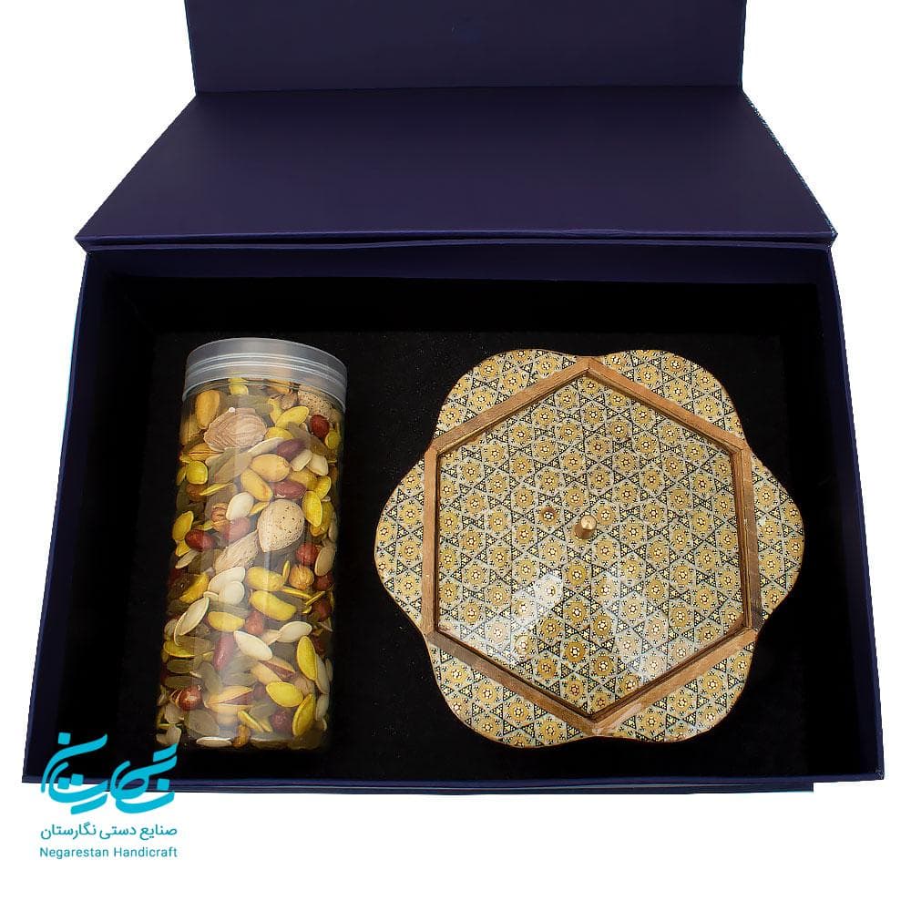 شکلات خوری خاتم کاری همراه با آجیل و جعبه هاردباکس — تصویر ۵