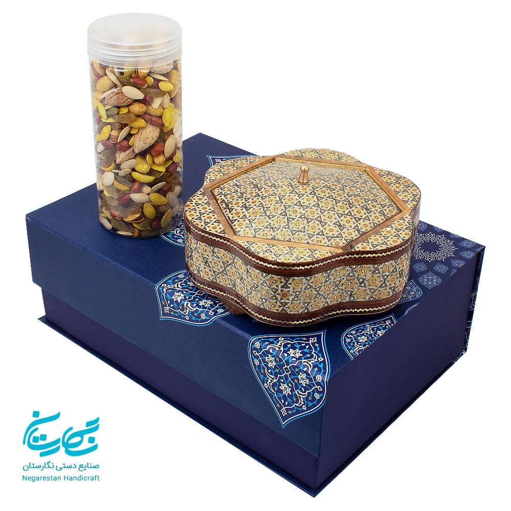 شکلات خوری خاتم کاری همراه با آجیل و جعبه هاردباکس