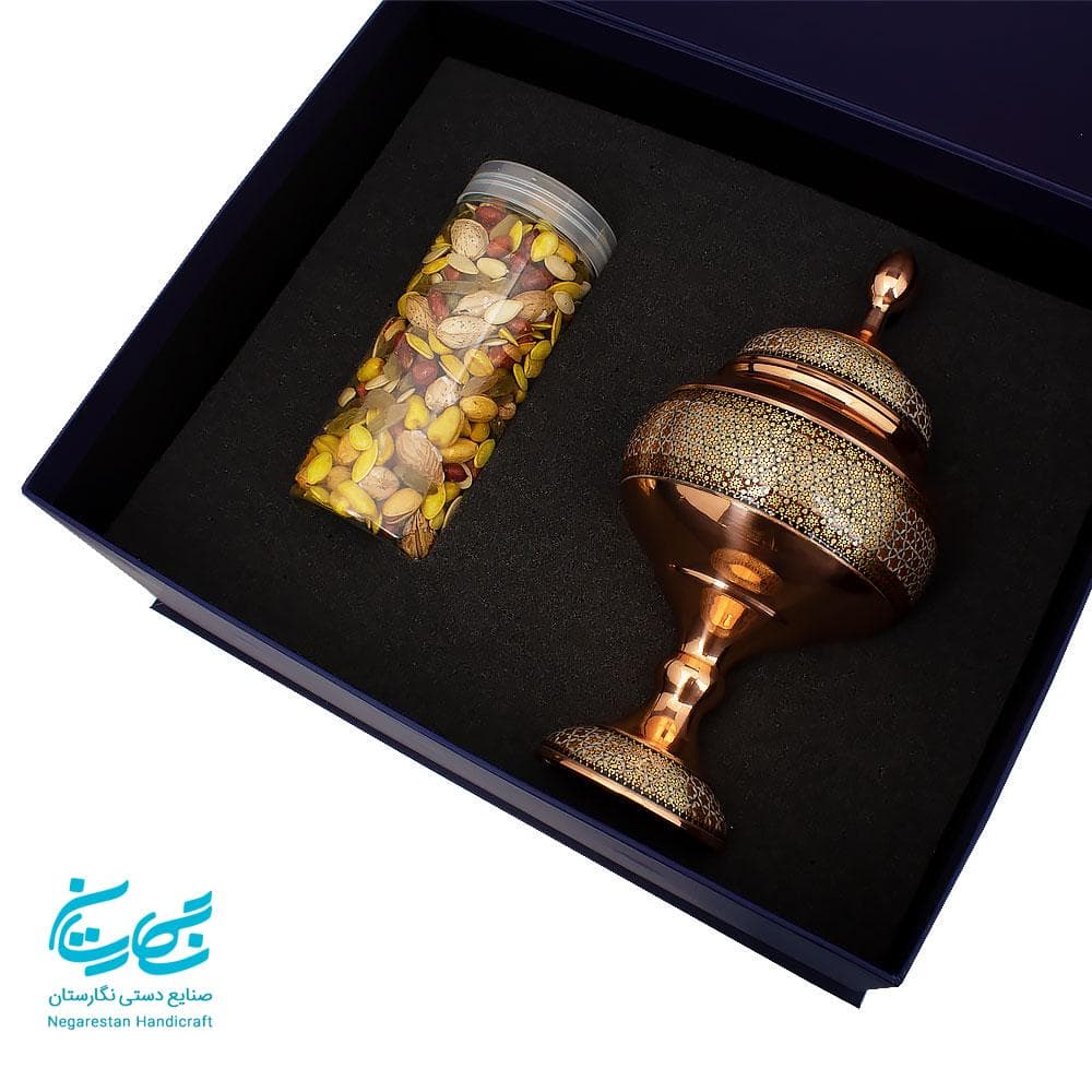 شکلات خوری مس و خاتم به همراه آجیل و جعبه هاردباکس — تصویر ۳