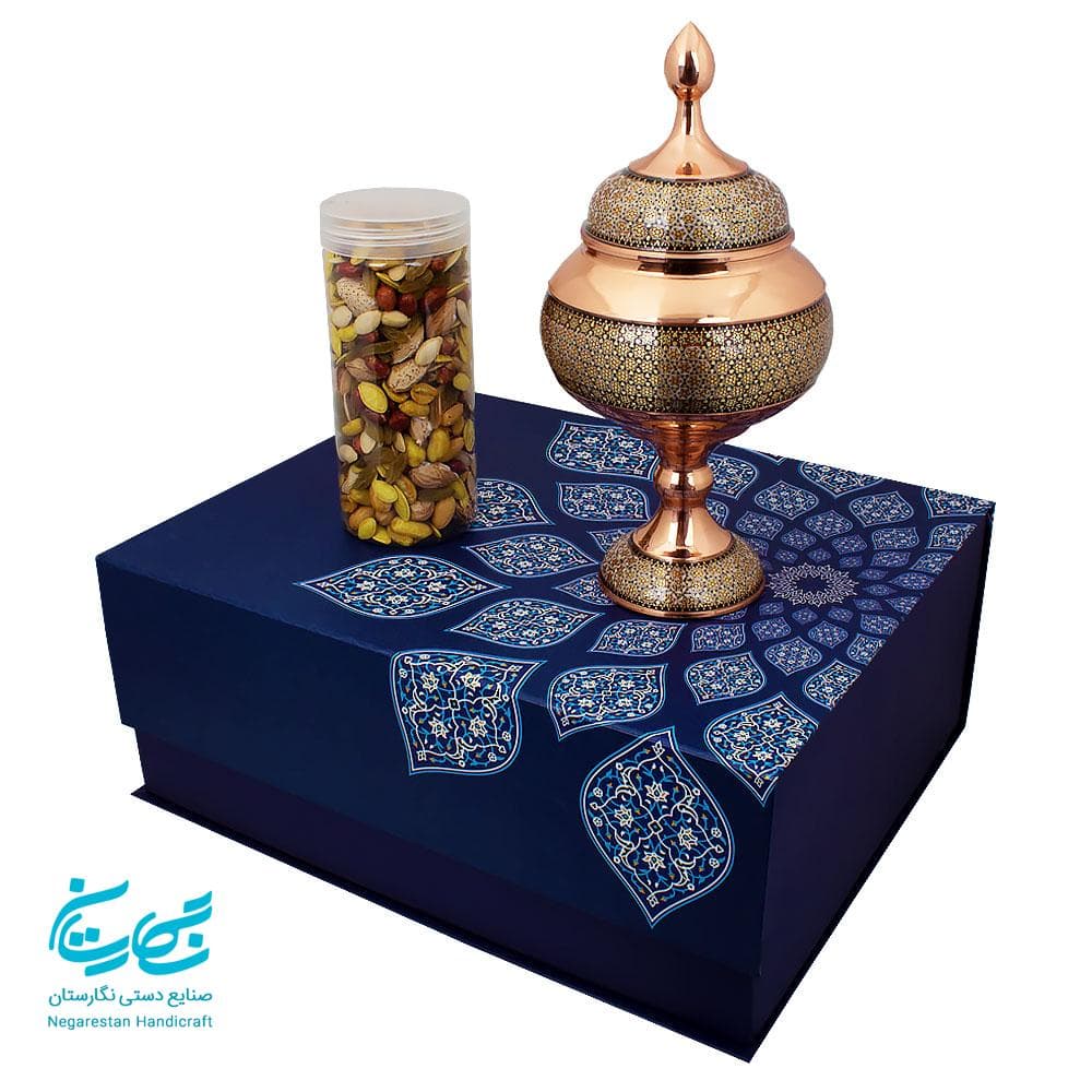 شکلات خوری مس و خاتم به همراه آجیل و جعبه هاردباکس