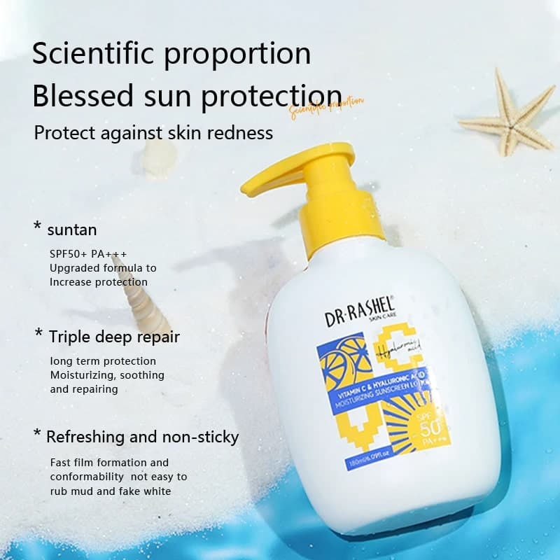 لوسیون ضدآفتاب ویتامین سی و هیالورونیک اسید دکتر راشل حجم180میل DR.RASHEL Vitamin C Sunscreen Lotion SPF50 — تصویر ۱۰
