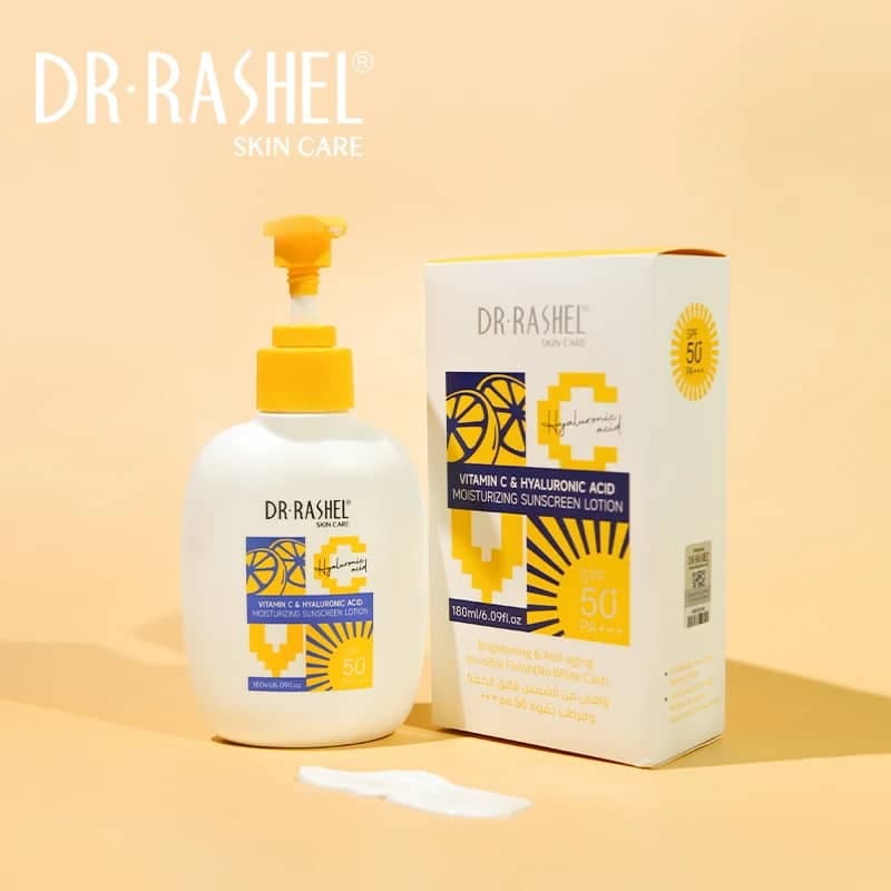 لوسیون ضدآفتاب ویتامین سی و هیالورونیک اسید دکتر راشل حجم180میل DR.RASHEL Vitamin C Sunscreen Lotion SPF50