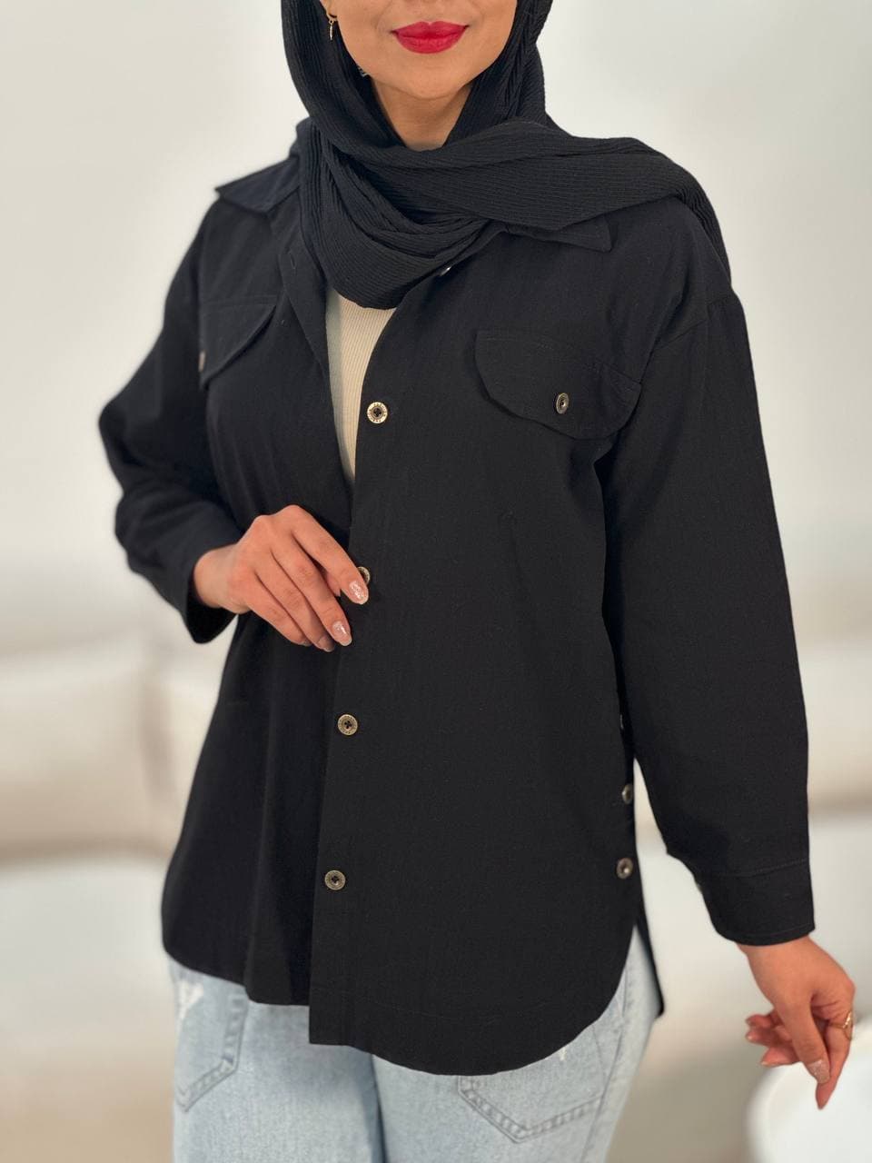 شومیز مانتویی بغل دکمه کد te88235